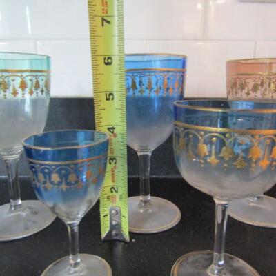 Collection of Colored Crystal Wine and Cordial Glasses