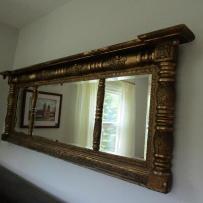 Antique Wooden Framed Beveled Wall Mirror
