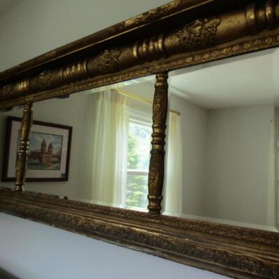 Antique Wooden Framed Beveled Wall Mirror