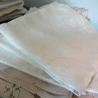Collection of Table Linens- Table Cloths and Napkins- Some with Needlework/Embroidery