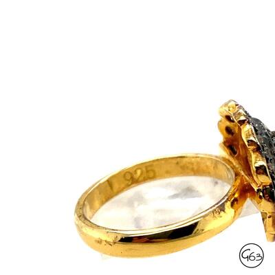 Sterling Gold Tone Ruby & Diamond Ring, Size 6.75
