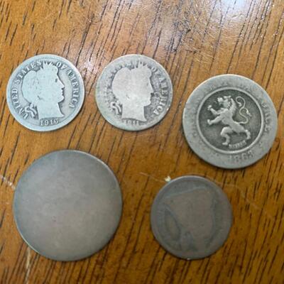 Antique SILVER COIN Lot 1876 Seated Dime Quarter Liberty 1911 & 1916 Barber Dimes 1863 Dime