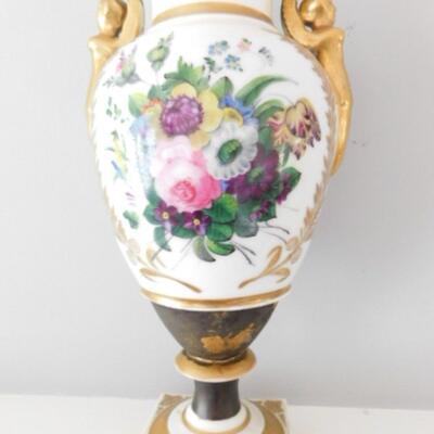 Vintage Ceramic and Metal Grecian Urn Large Painted Floral Pattern