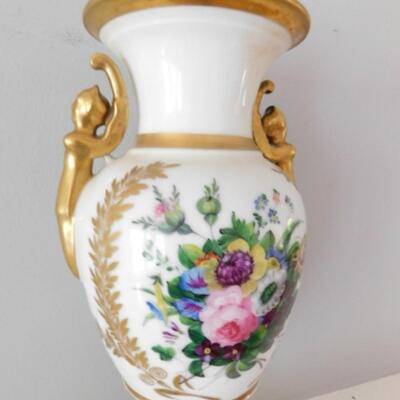 Vintage Ceramic and Metal Grecian Urn Large Painted Floral Pattern