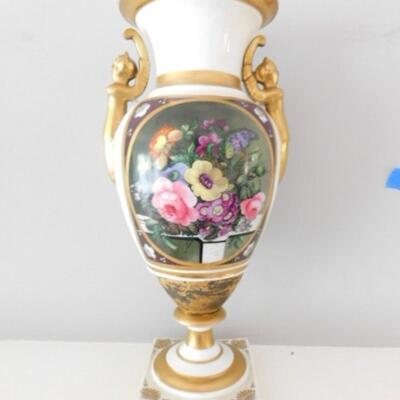 Vintage Ceramic and Metal Grecian Urn Large Full Background Painted Floral Pattern