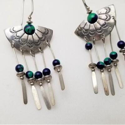 Lot #180 Sterling Lapis & Malachite Bracelet with Complementary Earrings