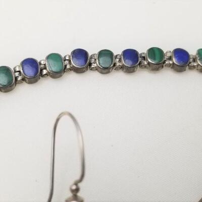 Lot #180 Sterling Lapis & Malachite Bracelet with Complementary Earrings