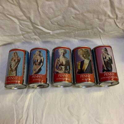 Tennents Lager Penny Series - 5 empty cans. Scottish beer cans