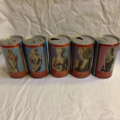Tennents Lager Penny Series - 5 empty cans. Scottish beer cans
