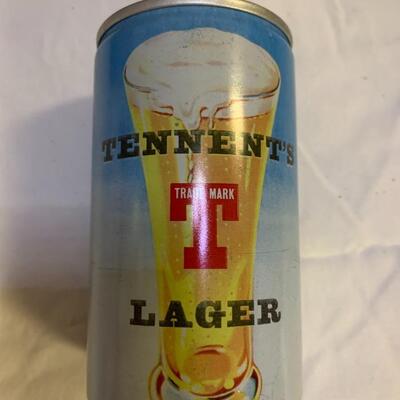 Tennents Lager Penny Series - 5 empty cans. Scottish beer cans