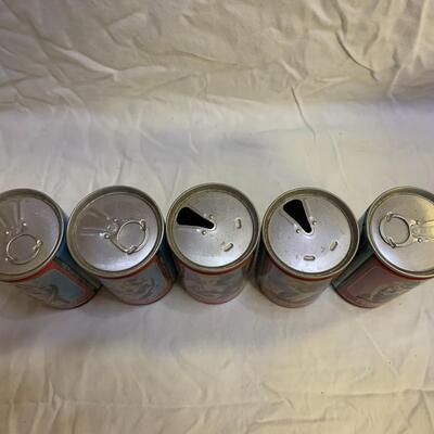 Tennents Lager Penny Series - 5 empty cans. Scottish beer cans