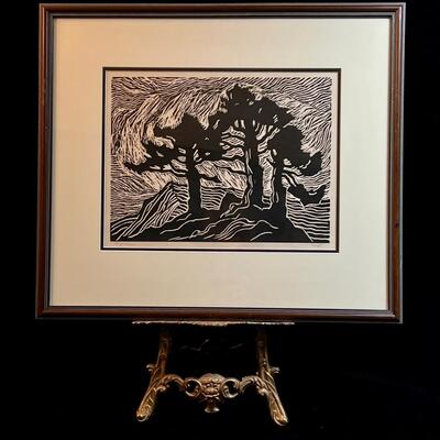 Birger Sandzen "Sunset" original signed block print 1921
