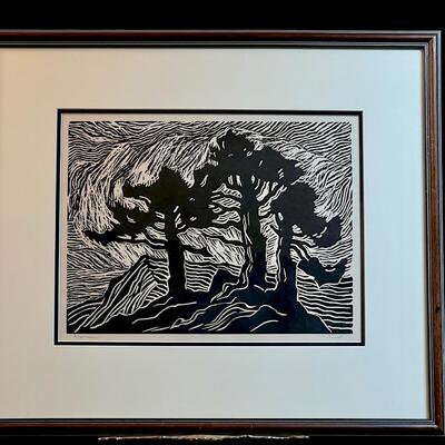 Birger Sandzen "Sunset" original signed block print 1921