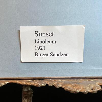 Birger Sandzen "Sunset" original signed block print 1921