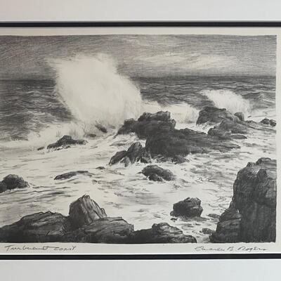 Prairie Printmaker Charles Rogers original signed litho Turbulent Coast