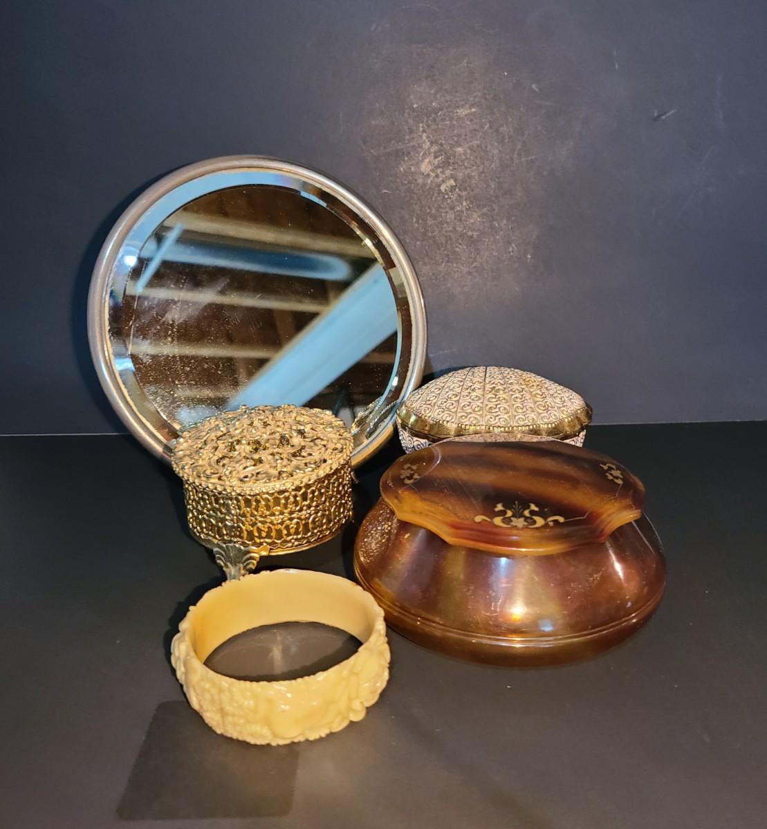 LOT 12 Vintage Vanity Mirror & Trinket Jewelry Boxes