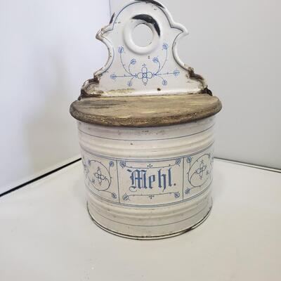 Antique Enameled German Flour Container