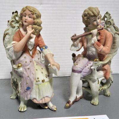 Porcelain Gold Gilt Victorian Lady & Man in Chairs German figurines