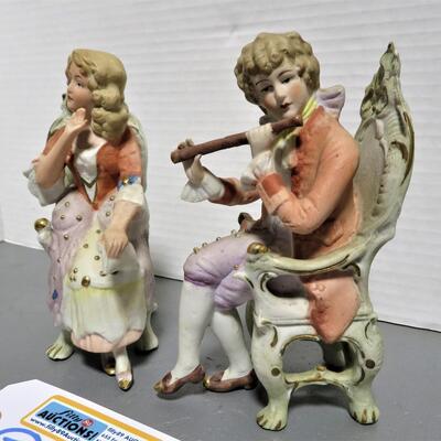 Porcelain Gold Gilt Victorian Lady & Man in Chairs German figurines