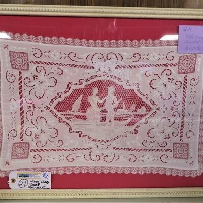 Lace Table Scarf ART Mounted in Vintage Wood Frame