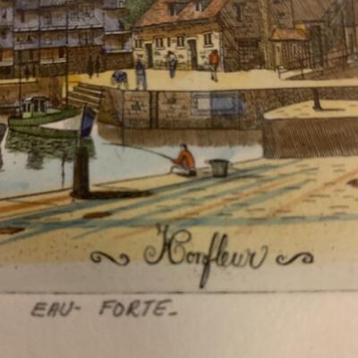 Framed Art of Honfleur, France 10â€ wide x 7.5â€ high