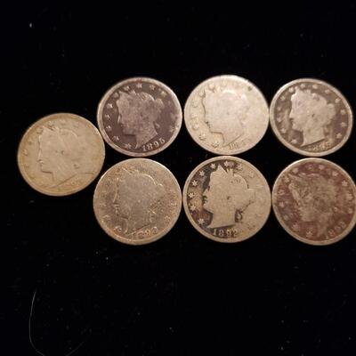 Liberty Nickels 1892 1893 1895 lot of 7 coins