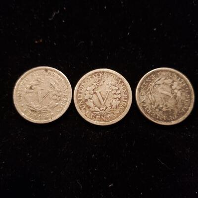 Liberty Nickels 1892, 1893, 1895 Lot of 3 coins