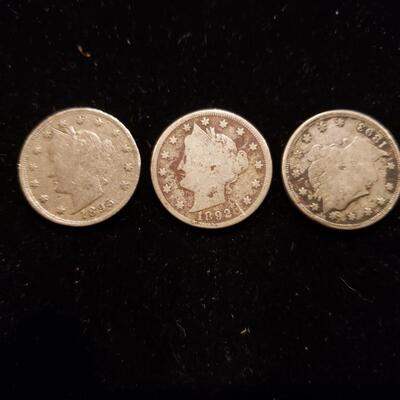 Liberty Nickels 1892, 1893, 1895 Lot of 3 coins