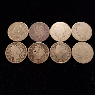 Liberty Nickel 1892, 1893, 1895 lot of 8 coins
