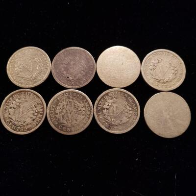 Liberty Nickel 1892, 1893, 1895 lot of 8 coins