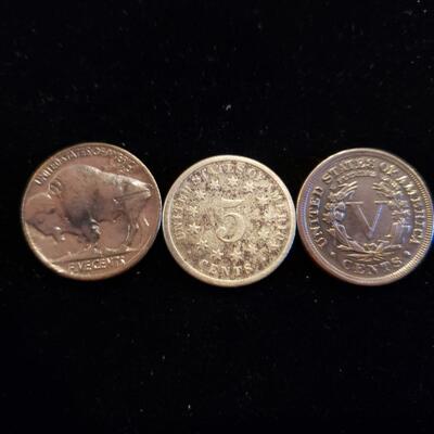 Buffalo, Shield, Liberty Nickel 1870, 1911, 1920 lot of 3 coins