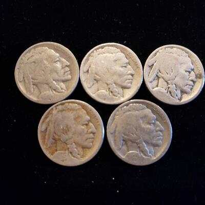 Buffalo Nickels 191-S, 1919-D, 1920-S, 1923-S, 1925-S lot of 5 coins