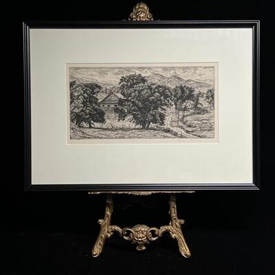 Prairie Printmaker Luigi Lucioni signed print bucolic Farmstead - hard to find