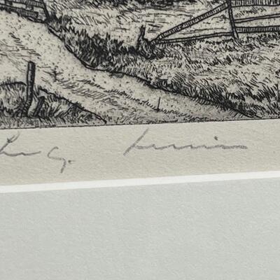Prairie Printmaker Luigi Lucioni signed print bucolic Farmstead - hard to find