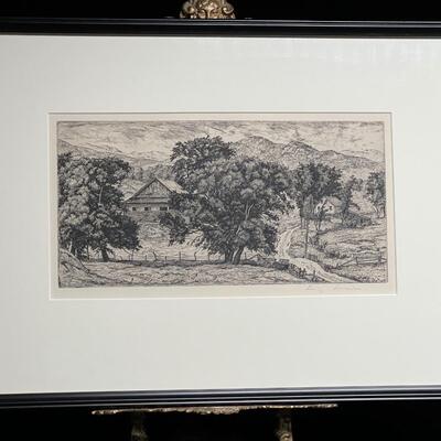 Prairie Printmaker Luigi Lucioni signed print bucolic Farmstead - hard to find