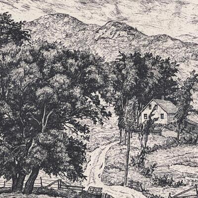 Prairie Printmaker Luigi Lucioni signed print bucolic Farmstead - hard to find