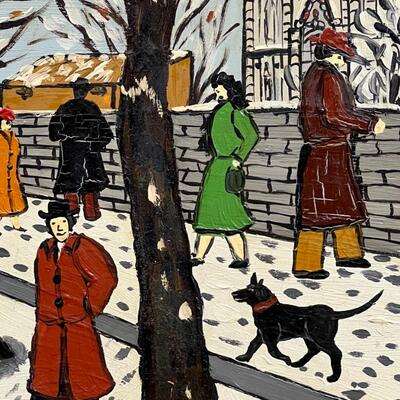 Charming Folk Art Painting of a Paris Bookseller in Winter by De Monchy