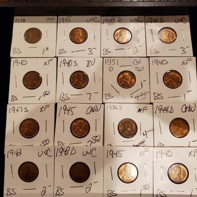 Wheat Cents P D S - XF to UNC - lot of 16 coins
