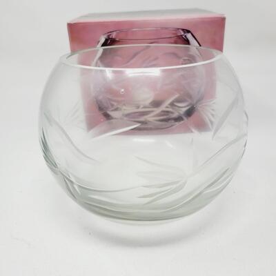 HAND CUT CRYSTAL ROSE BOWL w/ FLOATING CANDLE