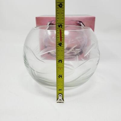 HAND CUT CRYSTAL ROSE BOWL w/ FLOATING CANDLE