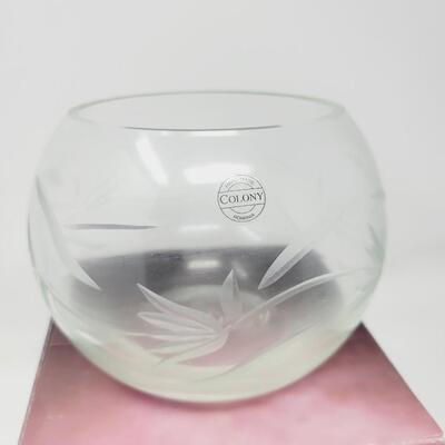HAND CUT CRYSTAL ROSE BOWL w/ FLOATING CANDLE
