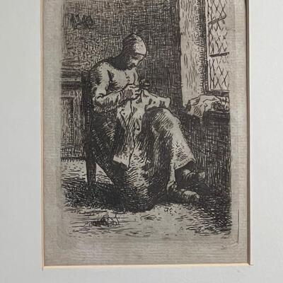 Original Jean Francois Millet etching 1853 Great Estate Find