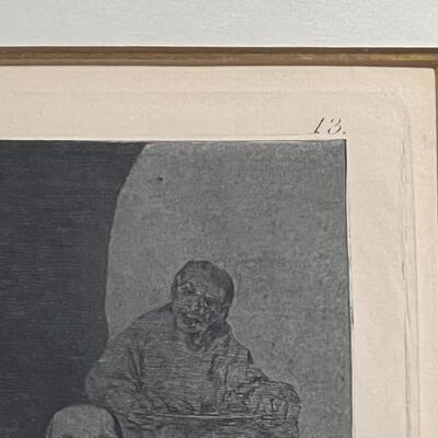 3 Old Monks Eating Hot Food Original Etching "Estan Calientes"