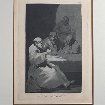 3 Old Monks Eating Hot Food Original Etching "Estan Calientes"