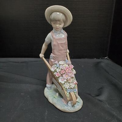 LLADRO  -  Wheelbarrow Flowers, Little Gardner Boy   Signed, Numbered