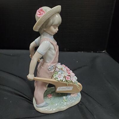 LLADRO  -  Wheelbarrow Flowers, Little Gardner Boy   Signed, Numbered