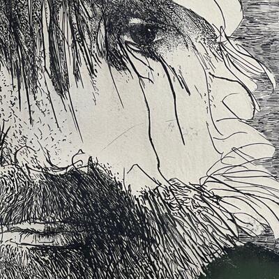 Leonard Baskin Intriguing Portrait -Signed Original colored etching