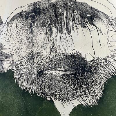 Leonard Baskin Intriguing Portrait -Signed Original colored etching
