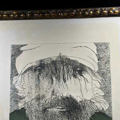 Leonard Baskin Intriguing Portrait -Signed Original colored etching