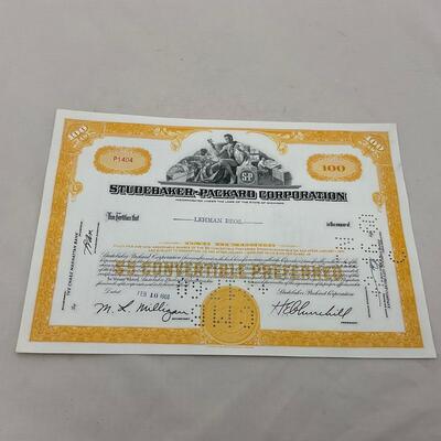 -132- ADVERTISEMENT | Vintage Studebaker Packard Automobile Stock Certificates